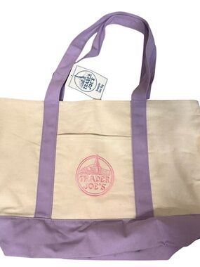 LIMITED EDITION Trader Joe’s Bag Cream and Lavender Canvas Tote Bag